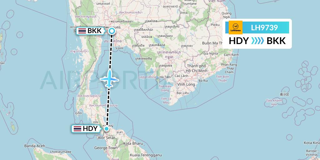 LH9739 Lufthansa Flight Map: Hat Yai to Bangkok