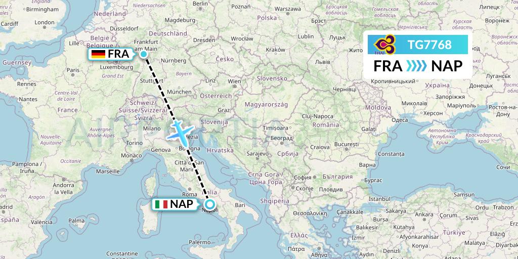 TG7768 Thai Airways Flight Map: Frankfurt to Naples