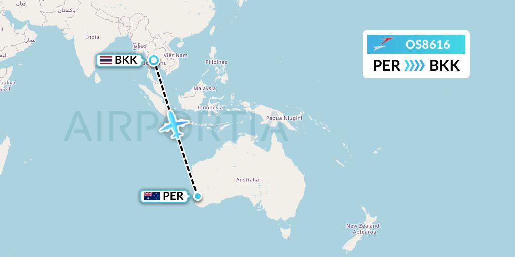 OS8616 Austrian Airlines Flight Map: Perth to Bangkok