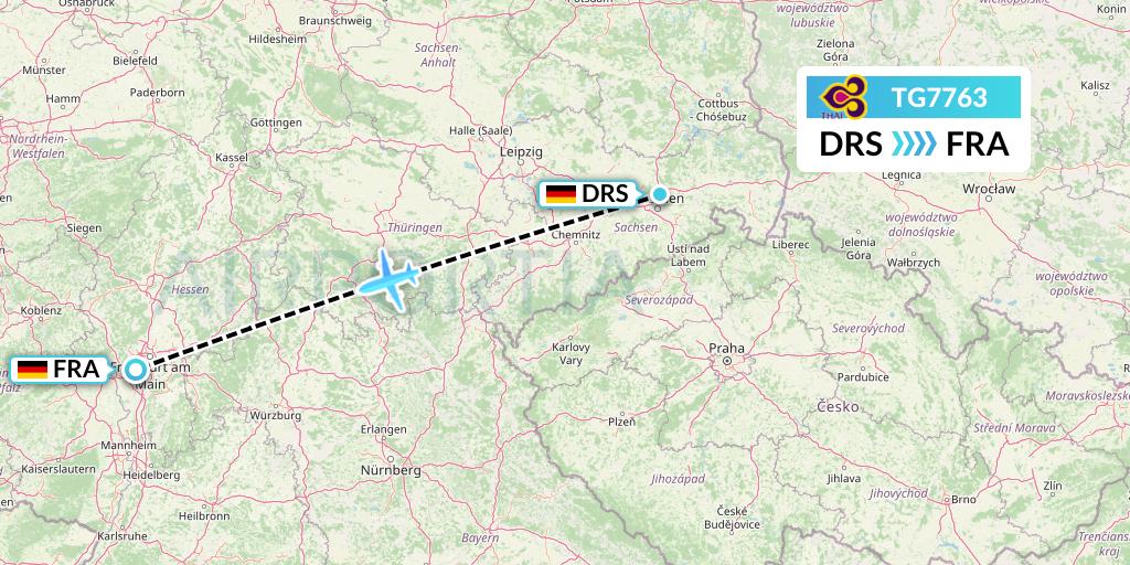 TG7763 Thai Airways Flight Map: Dresden to Frankfurt