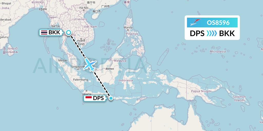 OS8596 Austrian Airlines Flight Map: Denpasar to Bangkok