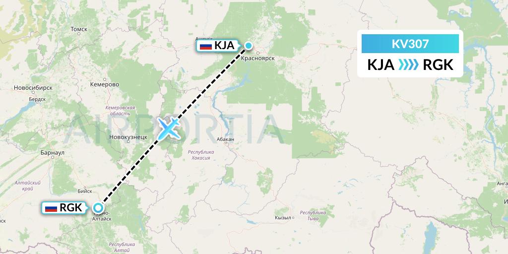 KV307 KrasAvia Flight Map: Krasnoyarsk to Gorno-Altaysk