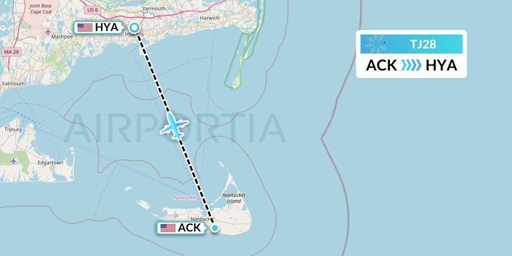 TJ28 Tradewind Aviation Flight Map: Nantucket to Hyannis
