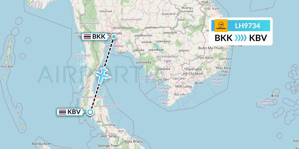 LH9734 Lufthansa Flight Map: Bangkok to Krabi
