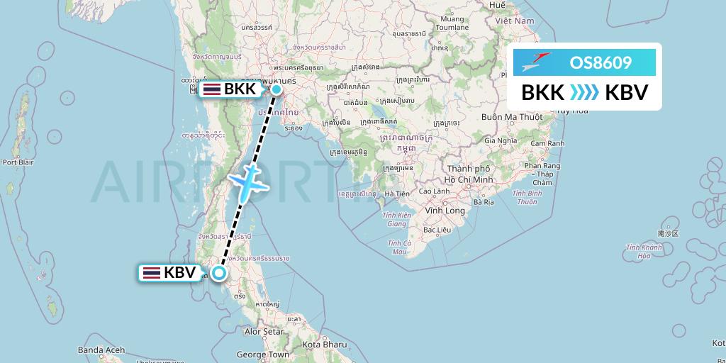 OS8609 Austrian Airlines Flight Map: Bangkok to Krabi