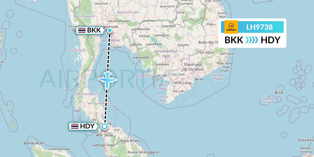 LH9738 Lufthansa Flight Map: Bangkok to Hat Yai