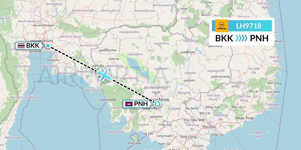 LH9718 Lufthansa Flight Map: Bangkok to Phnom Penh