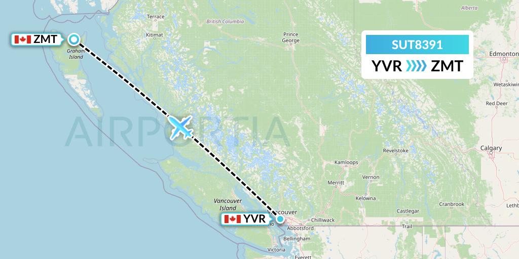 SUT8391 Summit Air Ltd. Flight Map: Vancouver to Masset