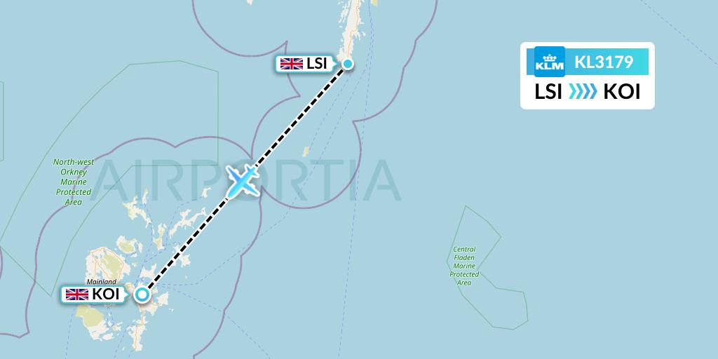 KL3179 KLM Flight Map: Sumburgh to Kirkwall