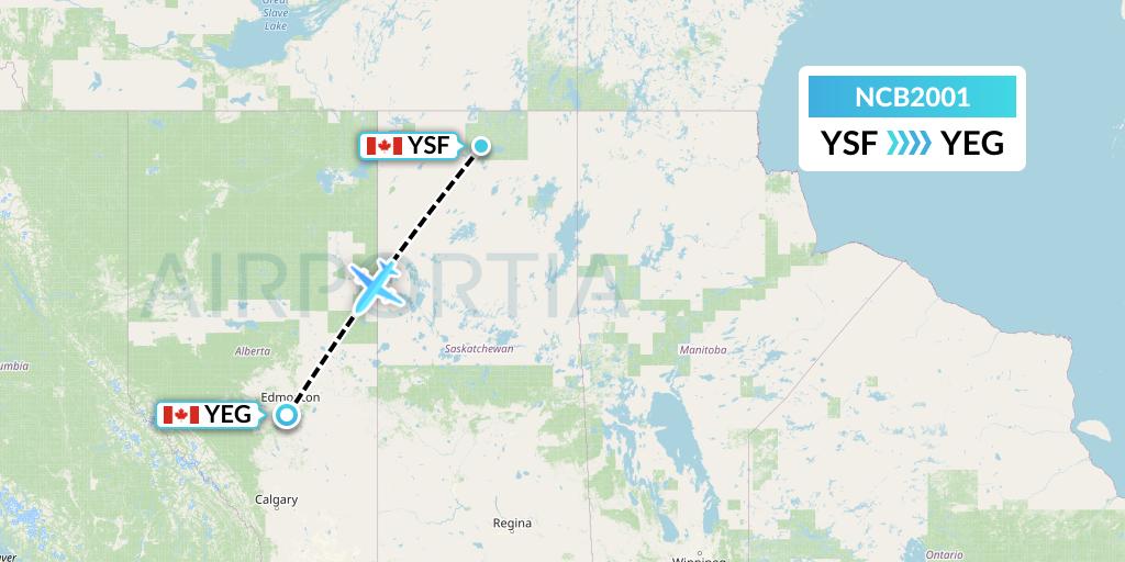 NCB2001 North Caribou Flying Service Flight Map: Stony Rapids to Edmonton