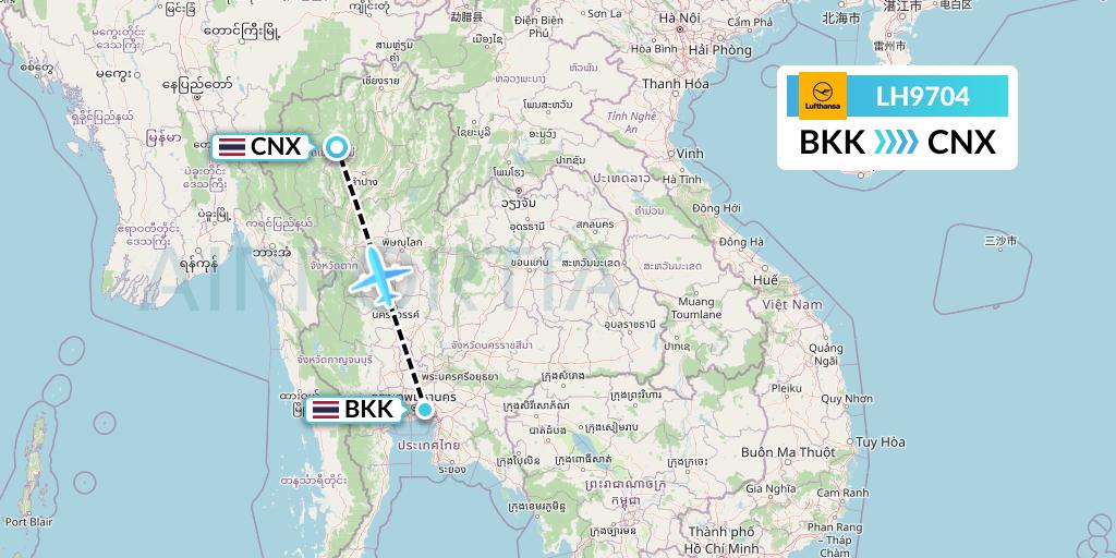 LH9704 Lufthansa Flight Map: Bangkok to Chiang Mai