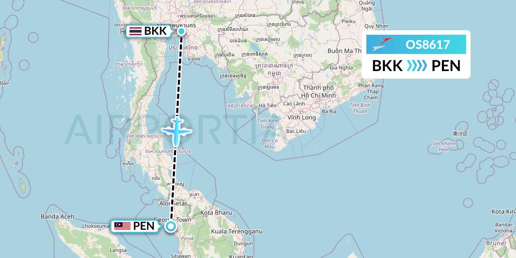 OS8617 Austrian Airlines Flight Map: Bangkok to Penang