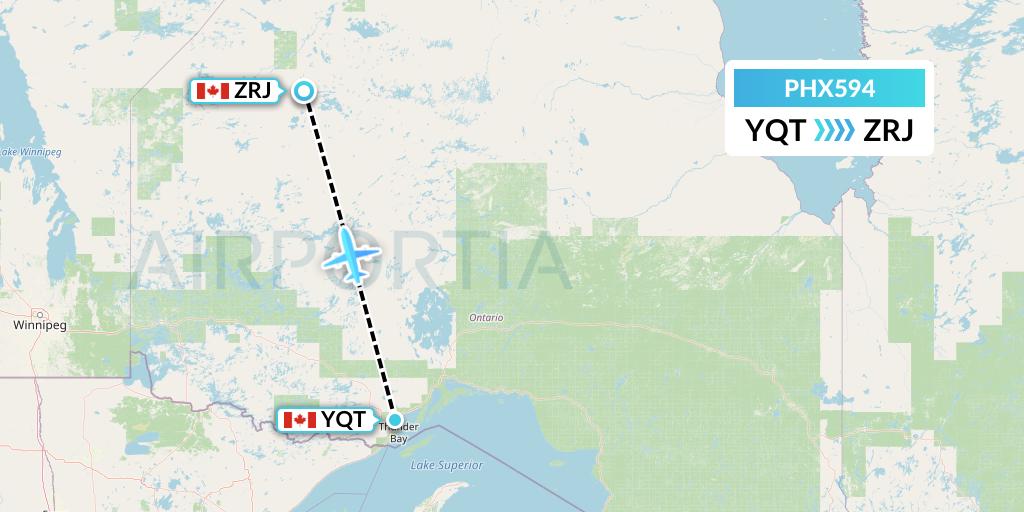 PHX594 SkyCare Flight Map: Thunder Bay to Round Lake