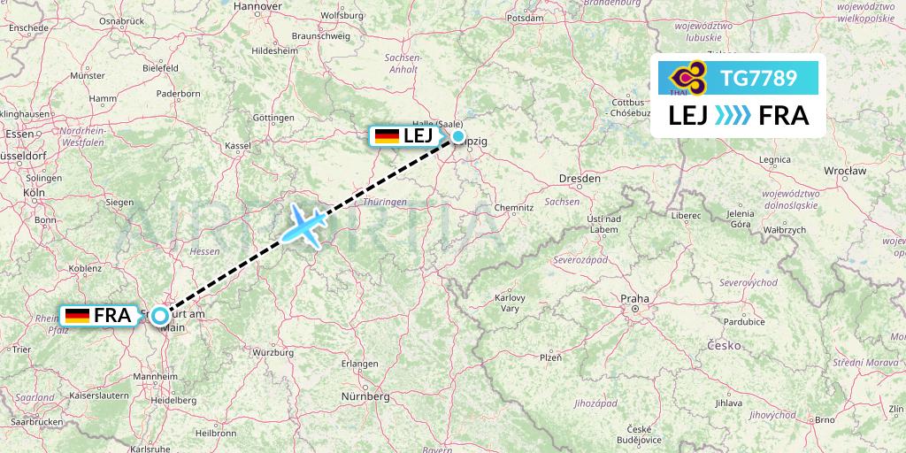 TG7789 Thai Airways Flight Map: Leipzig to Frankfurt