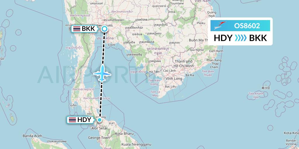 OS8602 Austrian Airlines Flight Map: Hat Yai to Bangkok