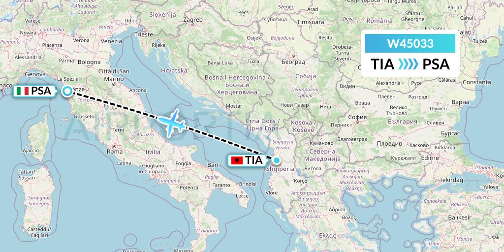 W45033 Wizz Air Malta Flight Map: Tirana to Pisa