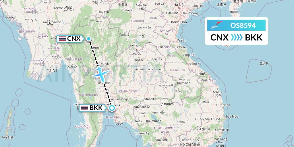 OS8594 Austrian Airlines Flight Map: Chiang Mai to Bangkok