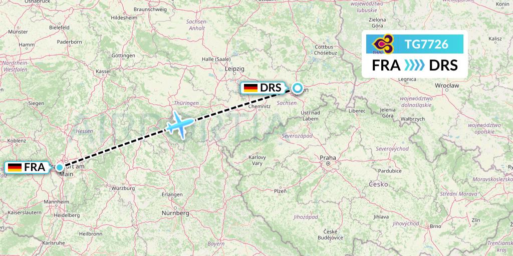 TG7726 Thai Airways Flight Map: Frankfurt to Dresden