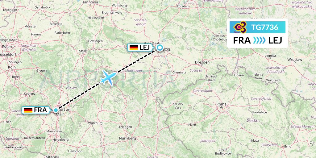 TG7736 Thai Airways Flight Map: Frankfurt to Leipzig