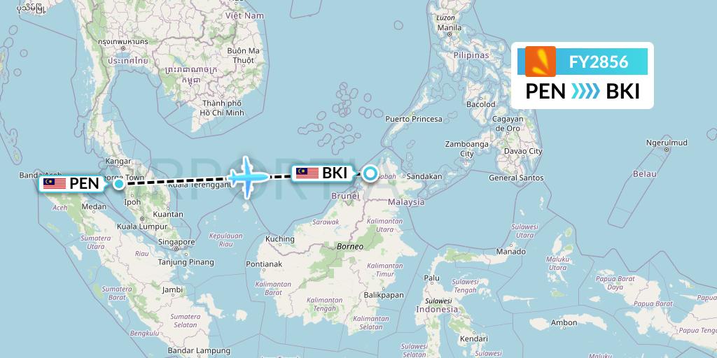 FY2856 Firefly Flight Map: Penang to Kota Kinabalu