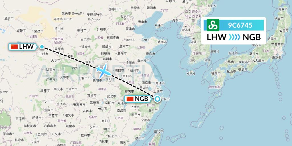 9C6745 Spring Airlines Flight Map: Lanzhou to Ningbo