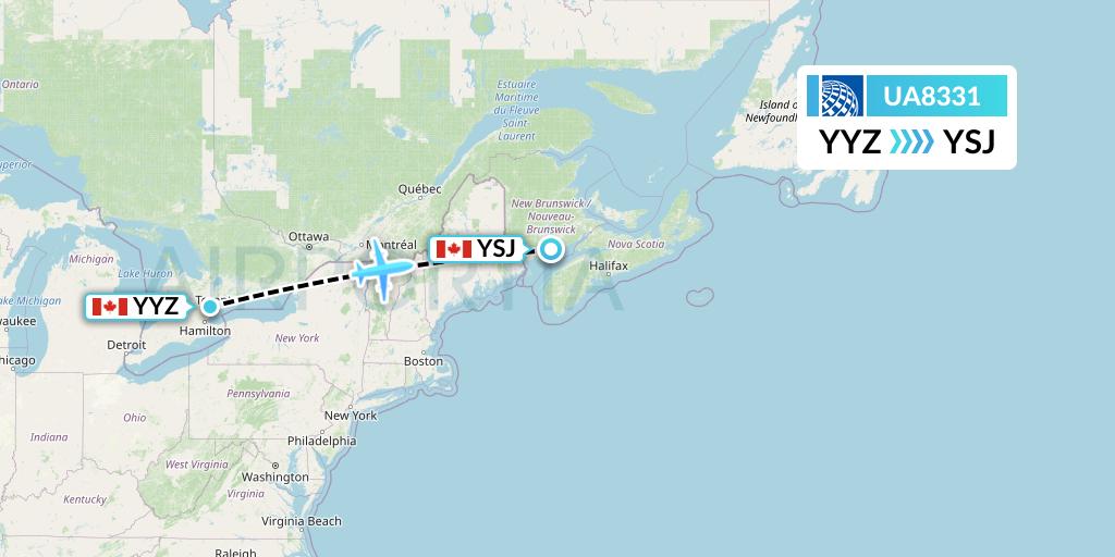 UA8331 United Airlines Flight Map: Toronto to Saint John
