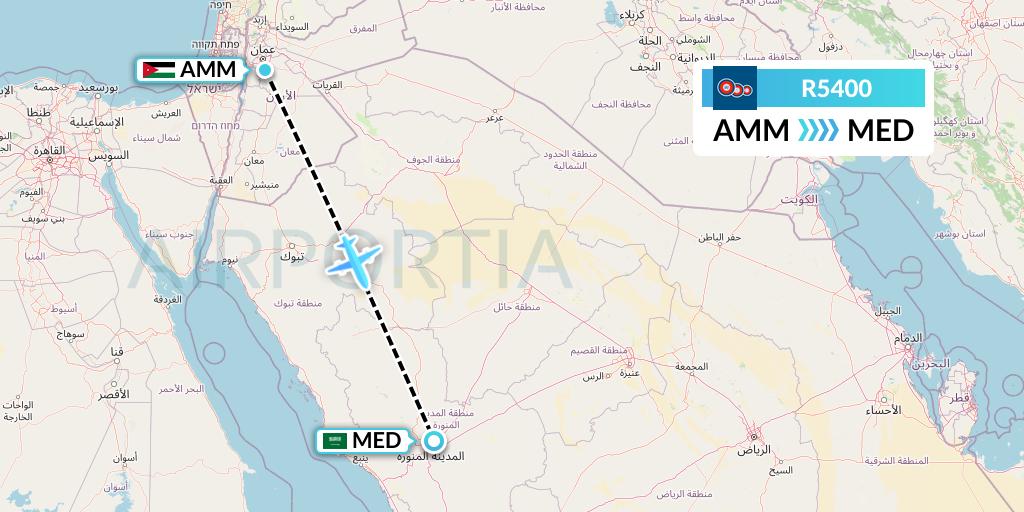 R5400 Jordan Aviation Flight Map: Amman to Medina
