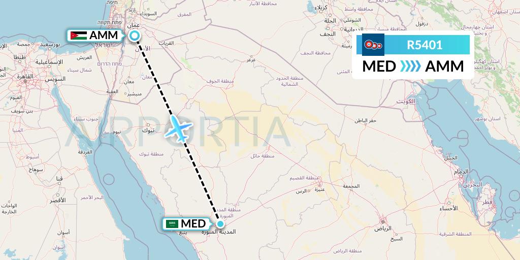 R5401 Jordan Aviation Flight Map: Medina to Amman