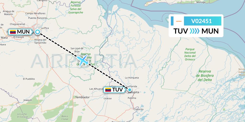 V02451 Conviasa Flight Map: Tucupita to Maturin