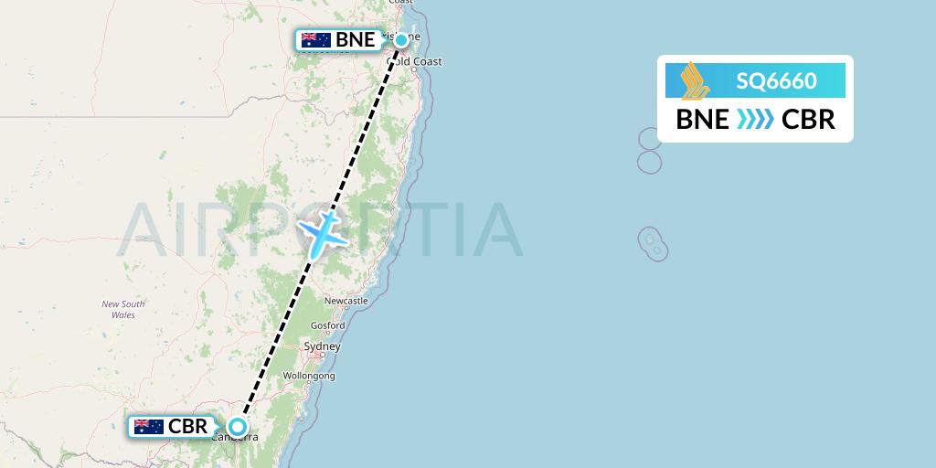 SQ6660 Singapore Airlines Flight Map: Brisbane to Canberra