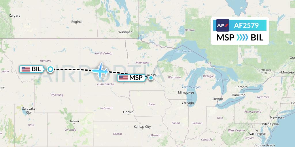 AF2579 Air France Flight Map: Minneapolis to Billings