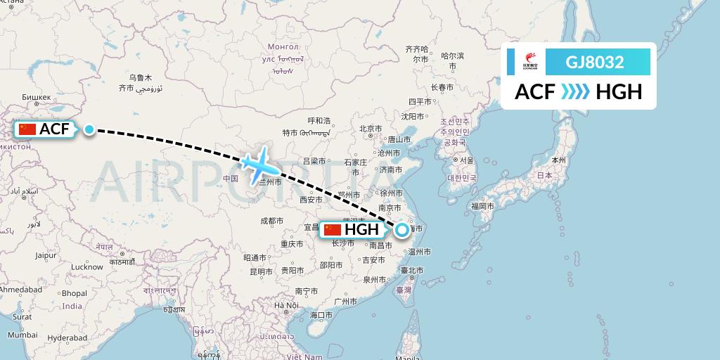 GJ8032 Loong Airlines Flight Map: Aksu to Hangzhou