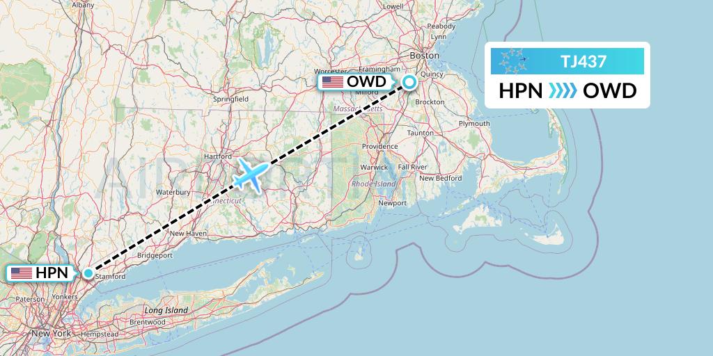 TJ437 Tradewind Aviation Flight Map: White Plains to Norwood