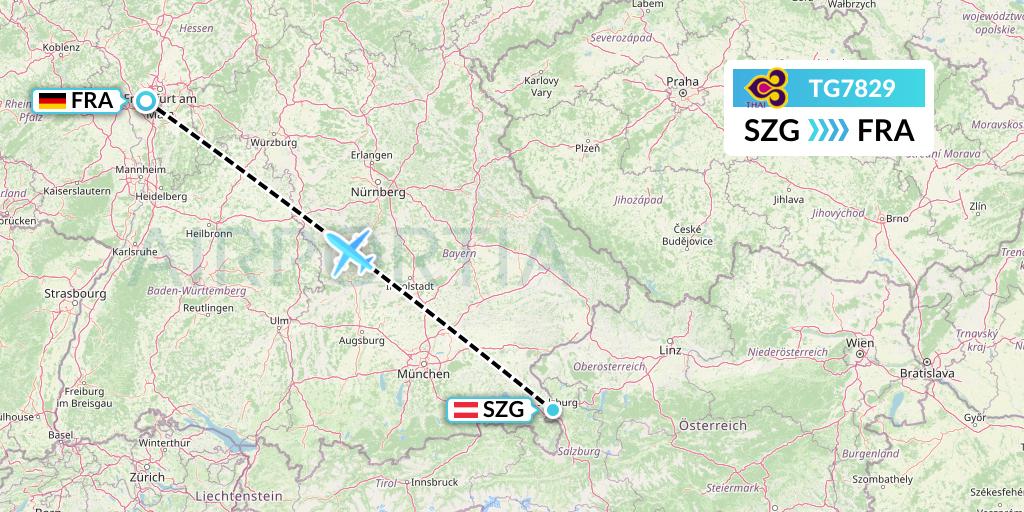 TG7829 Thai Airways Flight Map: Salzburg to Frankfurt