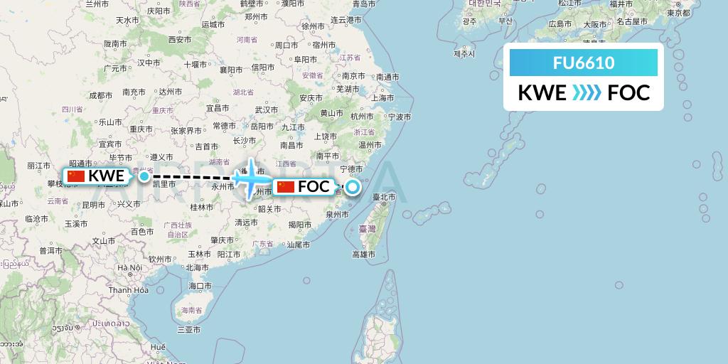 FU6610 Fuzhou Airlines Flight Map: Guiyang to Fuzhou
