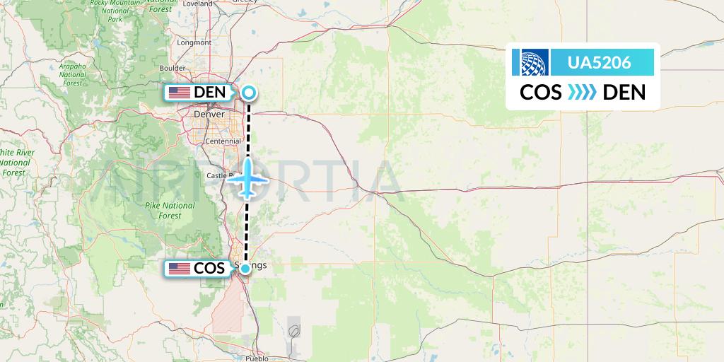 UA5206 United Airlines Flight Map: Colorado Springs to Denver