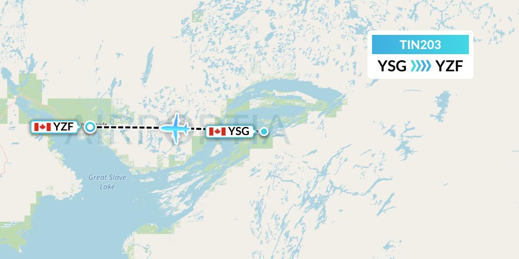 TIN203 Air Tindi Flight Map: Lutselk'e to Yellowknife