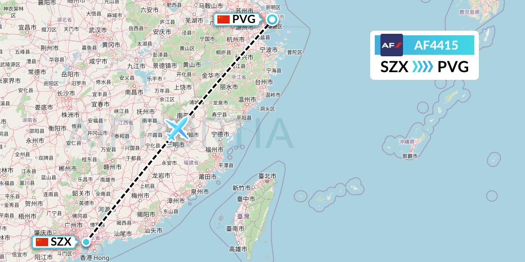 AF4415 Air France Flight Map: Shenzhen to Shanghai