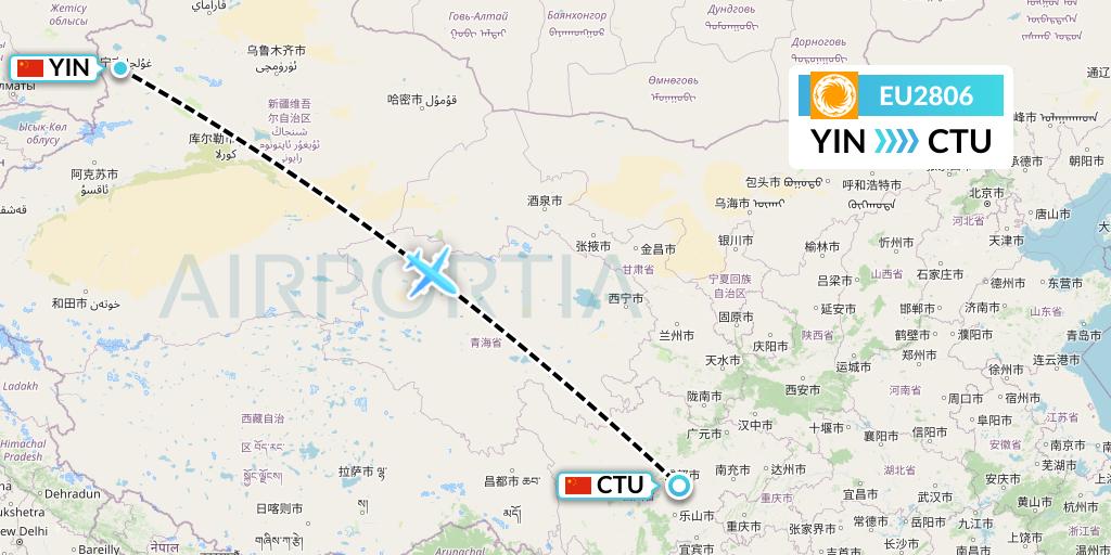 EU2806 Chengdu Airlines Flight Map: Yining to Chengdu