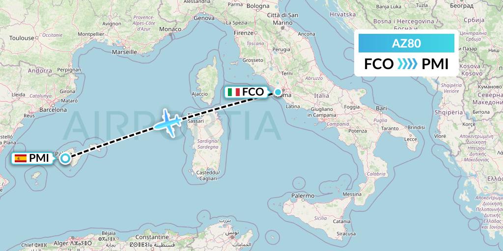 AZ80 ITA Airways Flight Map: Rome to Palma de Mallorca