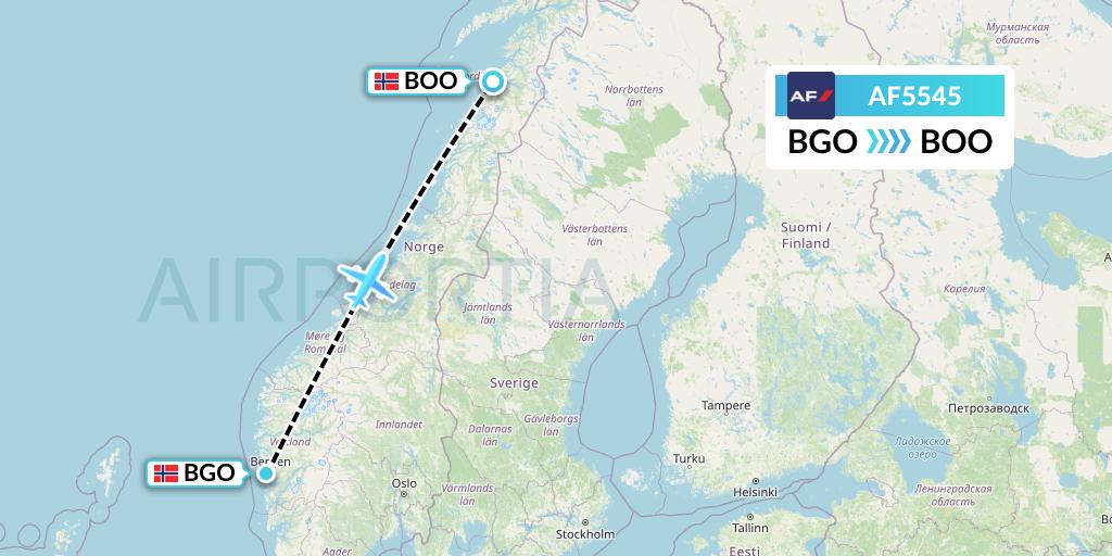 AF5545 Air France Flight Map: Bergen to Bodo