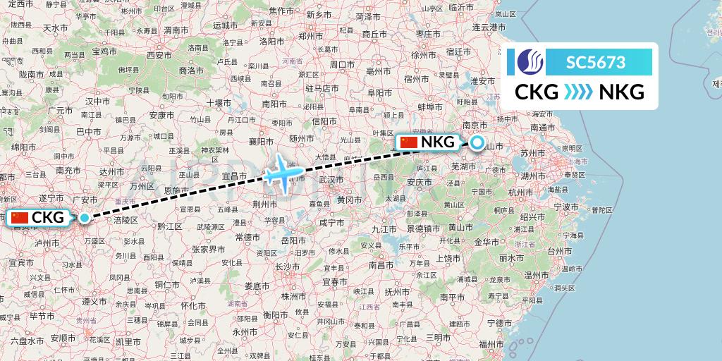 SC5673 Shandong Airlines Flight Map: Chongqing to Nanjing