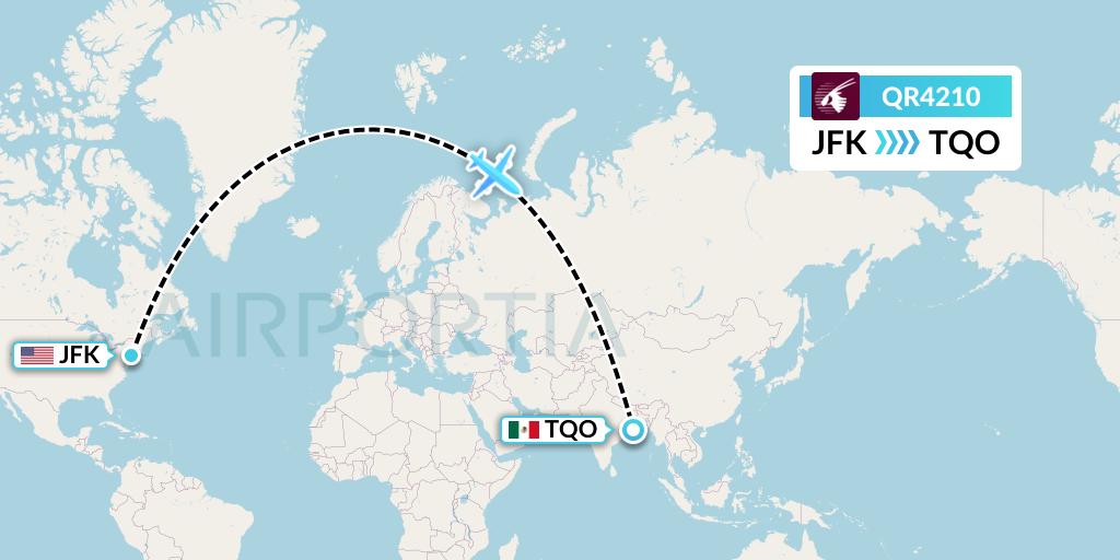 QR4210 Qatar Airways Flight Map: New York to Tulum