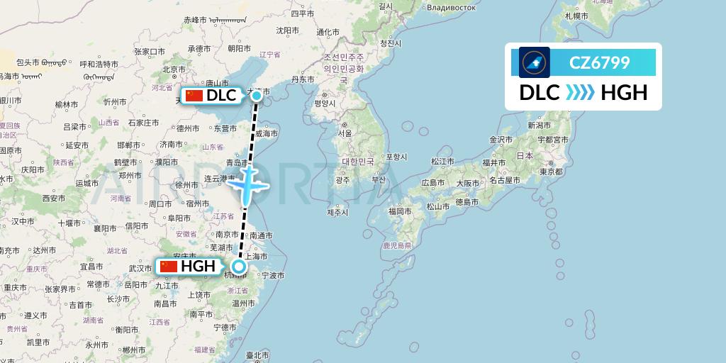 CZ6799 China Southern Airlines Flight Map: Dalian to Hangzhou