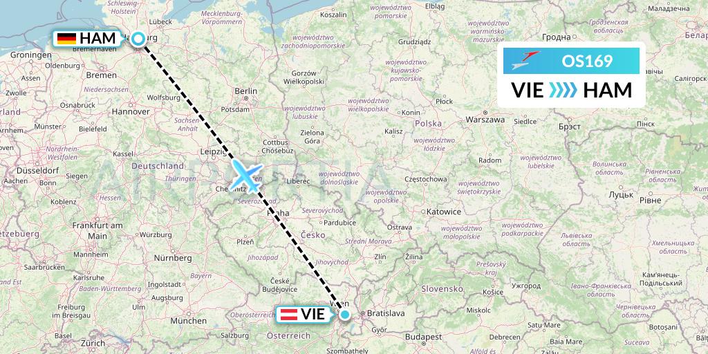OS169 Austrian Airlines Flight Map: Vienna to Hamburg