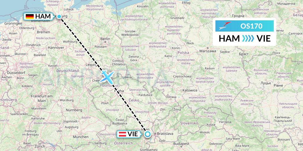 OS170 Austrian Airlines Flight Map: Hamburg to Vienna