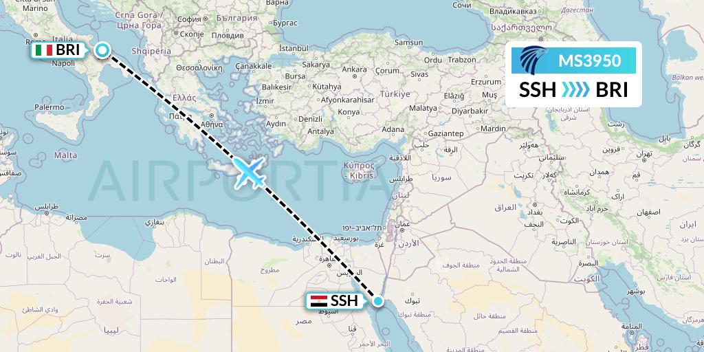 MS3950 EgyptAir Flight Map: Sharm el-Sheikh to Bari