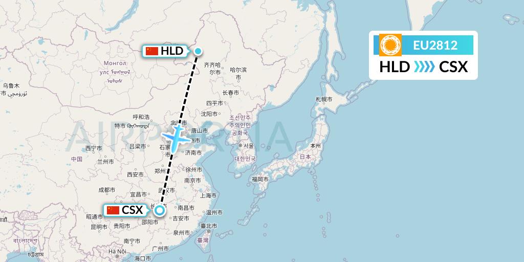 EU2812 Chengdu Airlines Flight Map: Hailar to Changsha