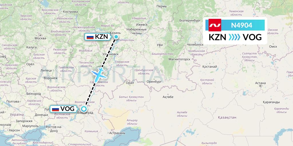 N4904 Nordwind Airlines Flight Map: Kazan to Volgograd