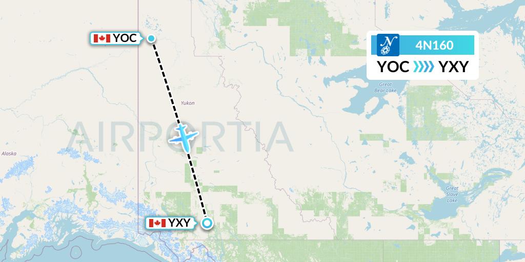 4N160 Air North Flight Map: Old Crow to Whitehorse